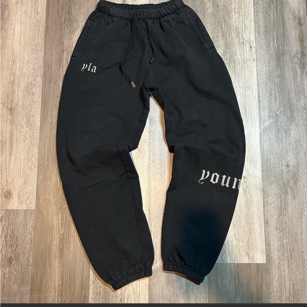 YoungLA Black Joggers with White Tag